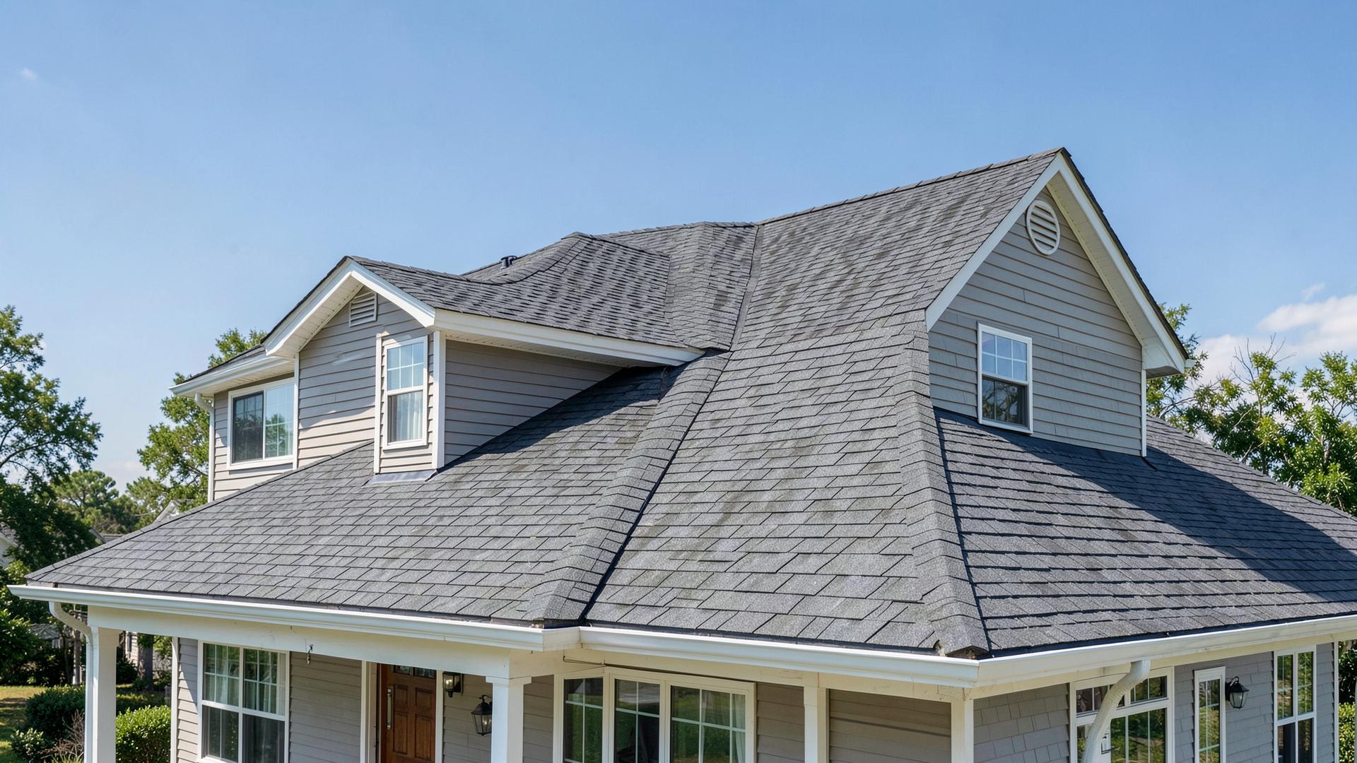 Finished architectural shingle roof on a Boulder home on a clear day